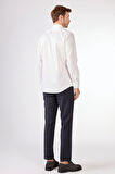 Kırık Beyaz  Düz Slim Fit Uzun Kol Erkek Gömlek 
