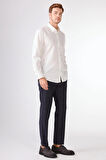 Kırık Beyaz  Düz Slim Fit Uzun Kol Erkek Gömlek 