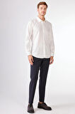 Kırık Beyaz  Düz Slim Fit Uzun Kol Erkek Gömlek 