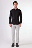 Siyah Düz Renk Slim Fit Uzun Kol Erkek Gömlek 