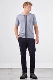 Gri Polo Fermuar Yaka Düz Kısa Kollu Slim Fit  Erkek Triko