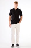 Siyah Fermuarlı Polo Yaka Kısa Kollu Örgü Slim Fit Erkek Triko