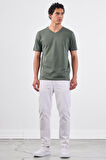 Haki   Düz Erkek T-Shirt - Slim Fit
