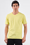 Sarı   Düz Erkek T-Shirt - Slim Fit