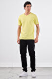 Sarı   Düz Erkek T-Shirt - Slim Fit