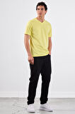 Sarı   Düz Erkek T-Shirt - Slim Fit
