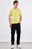 Sarı   Düz Erkek T-Shirt - Slim Fit