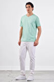 Mint Yeşili   Düz Erkek T-Shirt - Slim Fit
