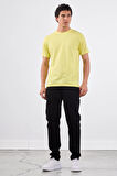 Sarı   Düz Erkek T-Shirt - Slim Fit
