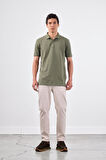 Haki Polo Yaka Pamuklu Düz Renk Slim Fit Erkek T-shirt