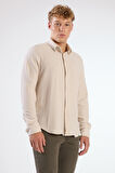 Bej Gofreli Düz Renk Regular Fit Erkek Gömlek