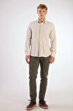 Bej Gofreli Düz Renk Regular Fit Erkek Gömlek