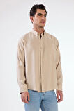 Bej Modal Düz Renk Regular Fit Erkek Gömlek 