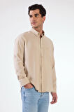 Bej Modal Düz Renk Regular Fit Erkek Gömlek 