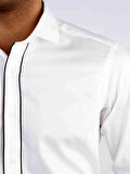 Dufy Beyaz Erkek Slim Fit Düz Paul Yaka Duble Manşetli Kol Gömlek - 33415