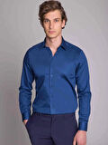 Dufy İndigo Erkek Slim Fit Düz Klasik Yaka Uzun Kol Gömlek - 35980