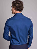 Dufy İndigo Erkek Slim Fit Düz Klasik Yaka Uzun Kol Gömlek - 35980