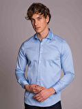 Dufy Mavi Erkek Slim Fit Düz Paul Yaka Uzun Kol Gömlek - 40228