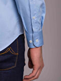 Dufy Mavi Erkek Slim Fit Düz Paul Yaka Uzun Kol Gömlek - 40228