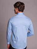 Dufy Mavi Erkek Slim Fit Düz Paul Yaka Uzun Kol Gömlek - 40228