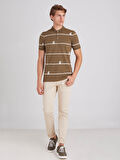 Haki Erkek Slim Fit Safari Desenli  Bisiklet Yaka T-Shirt - 57634