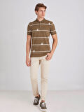 Haki Erkek Slim Fit Safari Desenli  Bisiklet Yaka T-Shirt - 57634