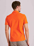 Dufy Turuncu Erkek Slim Fit Düz Küba Yaka Kısa Kol Gömlek - 58158