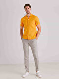 Dufy Hardal Erkek Slim Fit Düz Küba Yaka Kısa Kol Gömlek - 58164