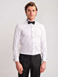 Dufy Beyaz Erkek Slim Fit Çizgili Ata Yaka Uzun Kol Gömlek - 58653