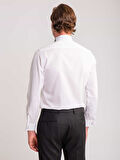 Dufy Beyaz Erkek Slim Fit Çizgili Ata Yaka Uzun Kol Gömlek - 58653