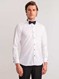 Dufy Beyaz Erkek Slim Fit Çizgili Ata Yaka Uzun Kol Gömlek - 58653