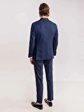Dufy Lacivert Erkek Modern Fit Armürlü Mono Yaka Smokin Takım - 61293
