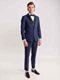 Dufy Lacivert Erkek Modern Fit Armürlü Mono Yaka Smokin Takım - 61307