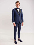 Dufy Lacivert Erkek Modern Fit Armürlü Mono Yaka Smokin Takım - 61307
