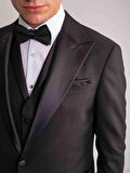 Dufy Siyah Erkek Modern Fit Armürlü Mono Yaka Smokin Takım - 61314