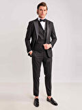 Dufy Siyah Erkek Modern Fit Armürlü Mono Yaka Smokin Takım - 61314