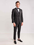 Dufy Siyah Erkek Modern Fit Armürlü Mono Yaka Smokin Takım - 61314