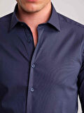 Dufy Lacivert Erkek Ekstra Slim Fit Düz Brent Yaka Uzun Kol Gömlek - 62471