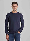 Dufy Lacivert Erkek Modern Fit Düz Casual Yuvarlak Yaka Sweatshirt - 66126