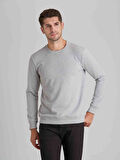 Dufy Açık Gri Erkek Modern Fit Düz Casual Yuvarlak Yaka Sweatshirt - 66162