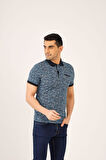 Dufy Lacivert Erkek Regular Fit Desenli Polo Yaka Tshirt - 70031