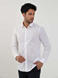 Dufy Beyaz Erkek Slim Fit Düz Brent Yaka Uzun Kol Gömlek - 79181