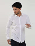 Dufy Beyaz Erkek Slim Fit Düz Brent Yaka Uzun Kol Gömlek - 79181