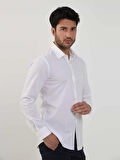 Dufy Beyaz Erkek Slim Fit Düz Brent Yaka Uzun Kol Gömlek - 79181