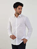 Dufy Beyaz Erkek Slim Fit Düz Brent Yaka Uzun Kol Gömlek - 79181