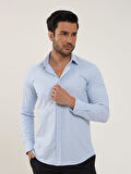 Dufy Mavi Erkek Slim Fit Düz Klasik Yaka Uzun Kol Gömlek - 88174