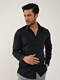 Dufy Siyah Erkek Slim Fit Düz Klasik Yaka Uzun Kol Gömlek - 88359