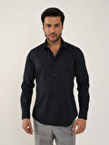 Dufy Siyah Erkek Slim Fit Düz Klasik Yaka Uzun Kol Gömlek - 88359