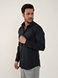 Dufy Siyah Erkek Slim Fit Düz Klasik Yaka Uzun Kol Gömlek - 88359
