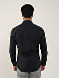 Dufy Siyah Erkek Slim Fit Düz Klasik Yaka Uzun Kol Gömlek - 88359